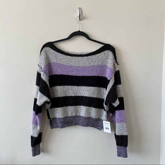 NWT-FREE People Candyland Black & Purple Sweater - Picture 2 of 11